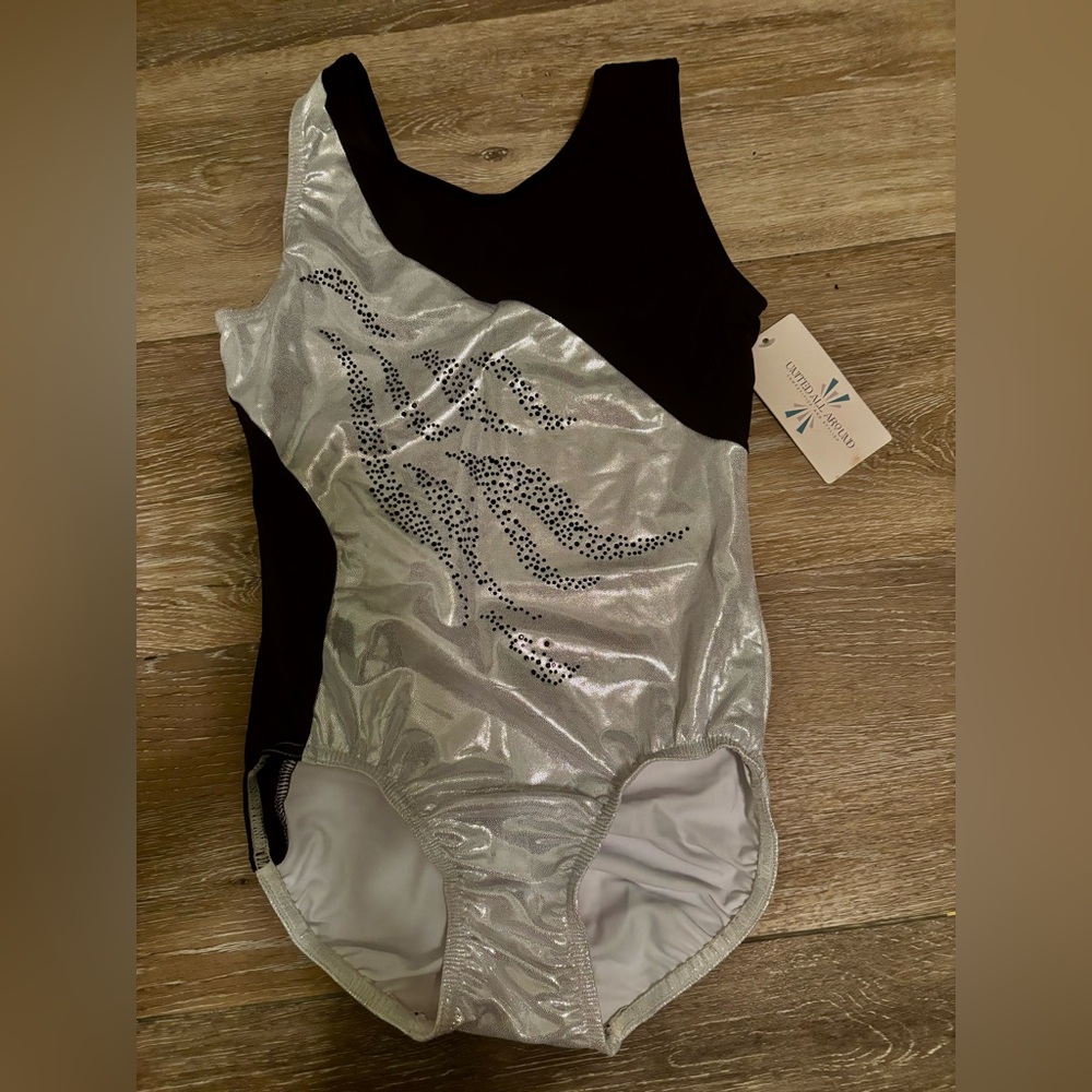 Silver and Black Leotard with Rhinestone Design size 4T